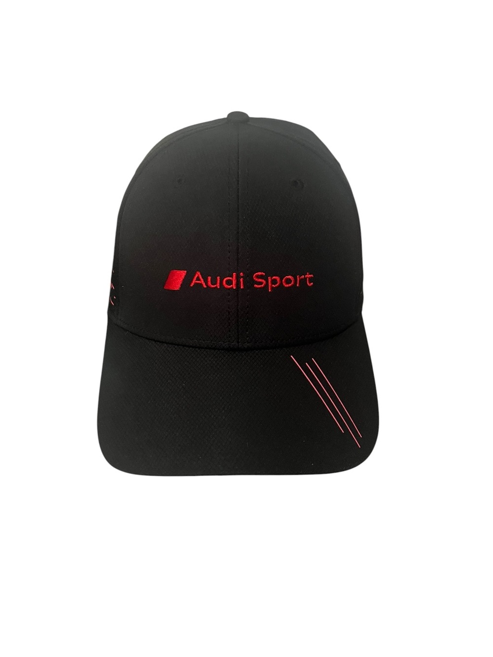 Audi Sports Black Red Lines Cap Hat Logo Racing Stripes OS Adjustable Automotive